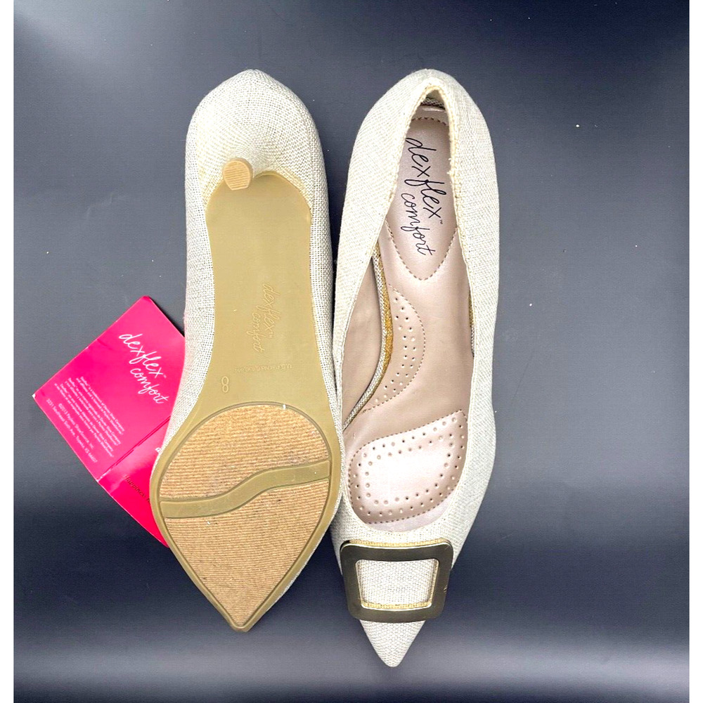NWT -DEXFLEX Comfort Pumps Heels Textile Upper Gold Tone Metal Buckle Size 8 M - Picture 7 of 12